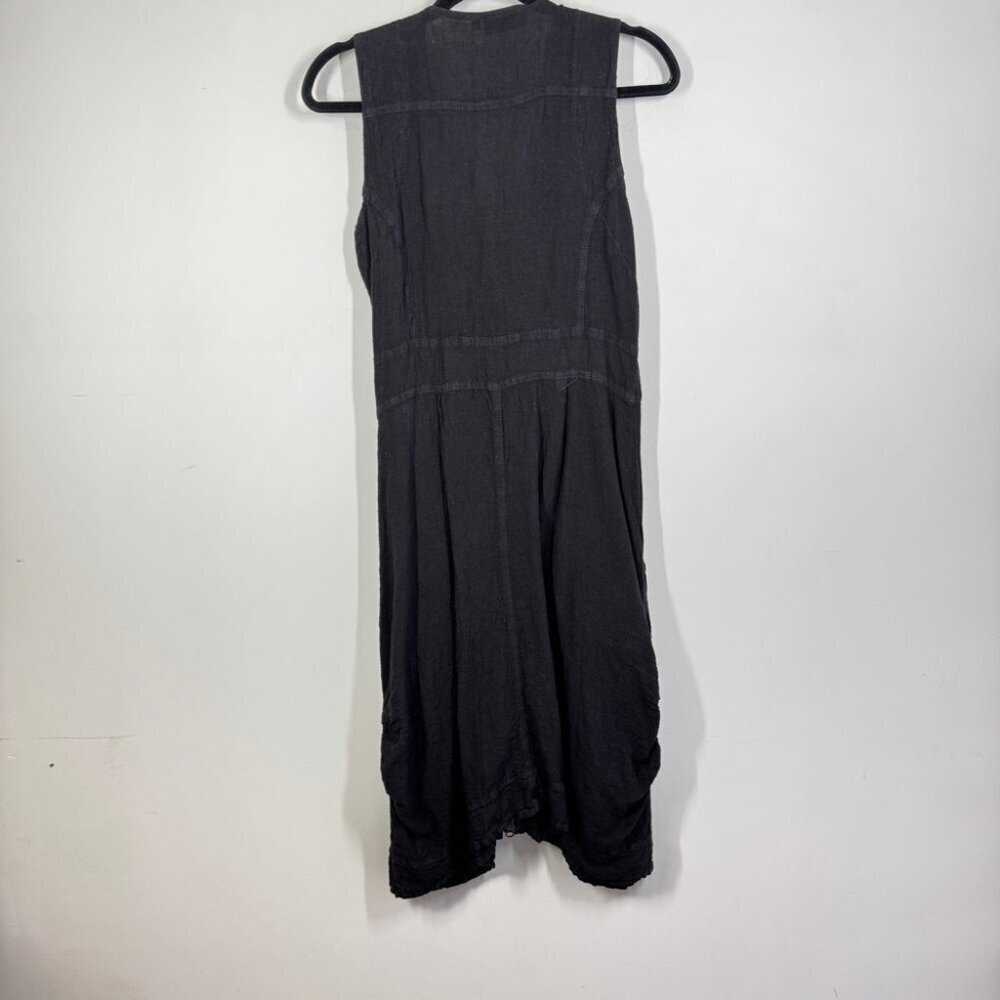 Bohème Black Lagenlook Linen Zip Front Dress Size 1 Sleeveless Boho Casual - Picture 10 of 13